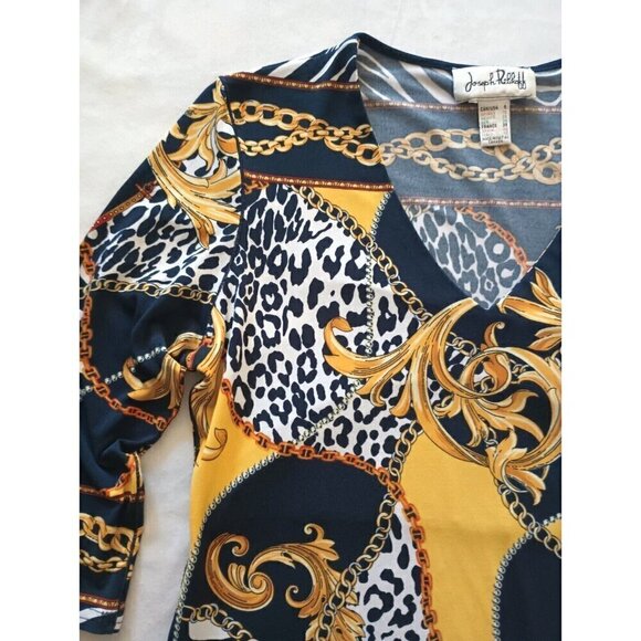 Joseph Ribkoff V Neck Tunic Top Size 8 Chain Animal Print Jersey Half Sleeve - Picture 4 of 10